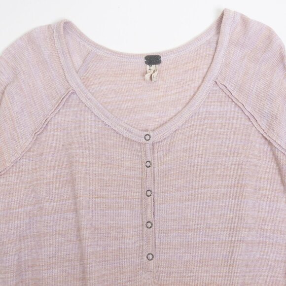 Free People We The Free Peplum Thermal Top Pink Lavender Long Sleeve Henley - Picture 4 of 14